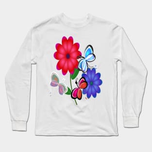 Abstract Butterflies with Flowers (Vintage Orange) Long Sleeve T-Shirt